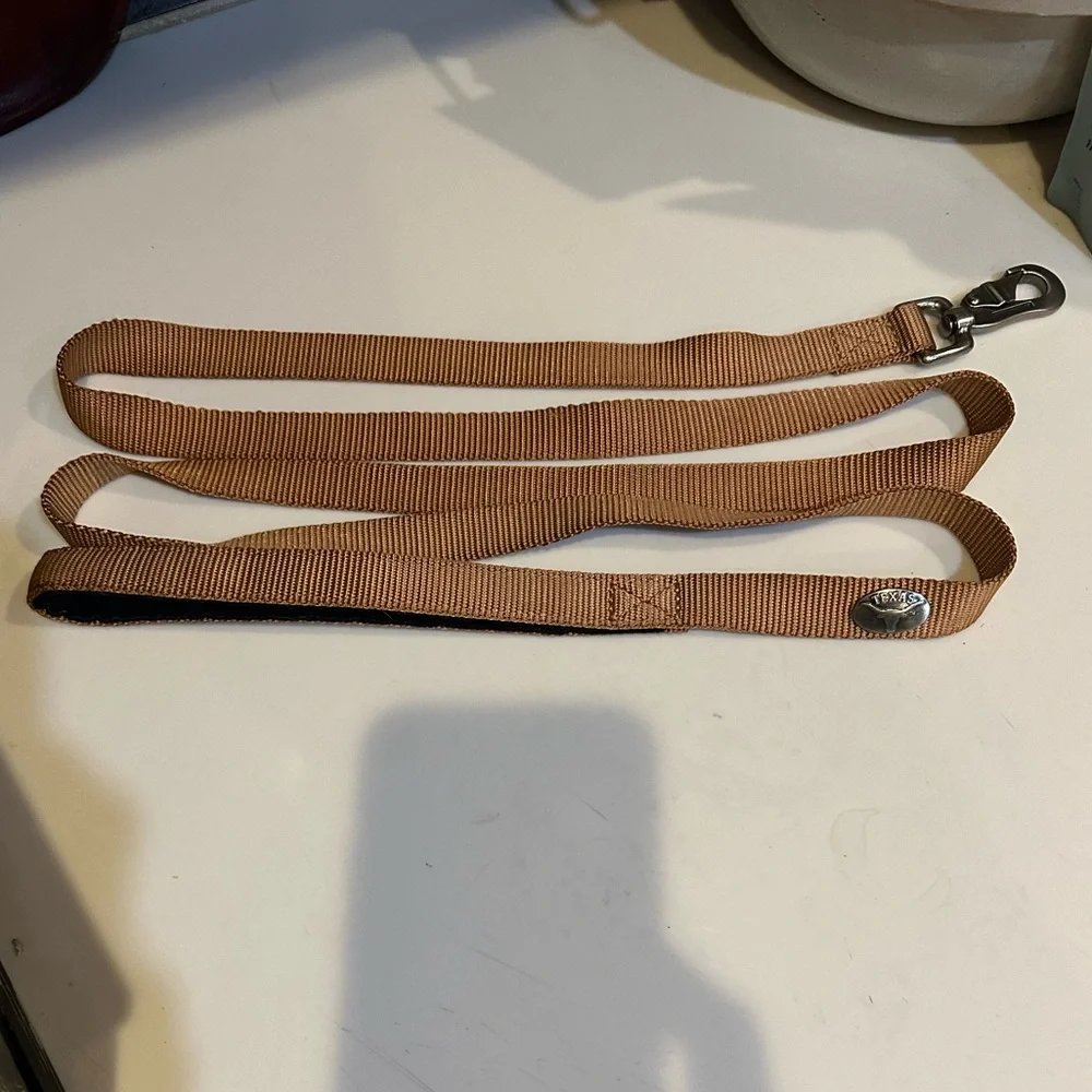 VTG TEXAS LONGHORN DOG LEASH 6FT ORANGE BROWN RUST COLOR FELTED HANDLE PET WALK